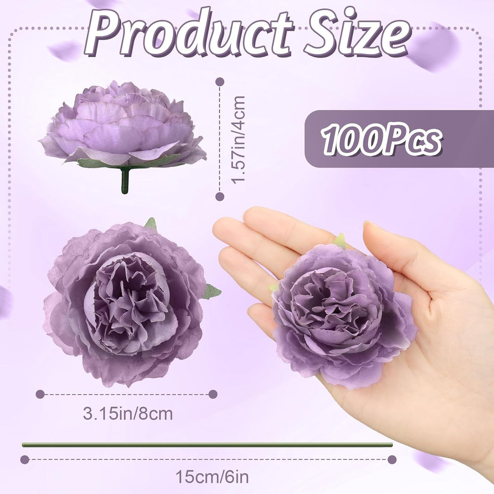 100 Pcs Long Stem Artificial Fake Roses Flowers, Purple