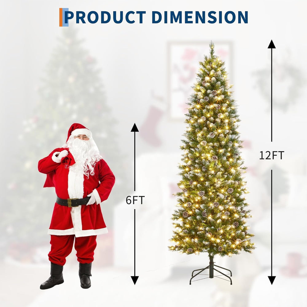 GarveeHome 12 ft Pencil Christmas Tree Pre-lit Slim Holiday Decoration, Skinn...