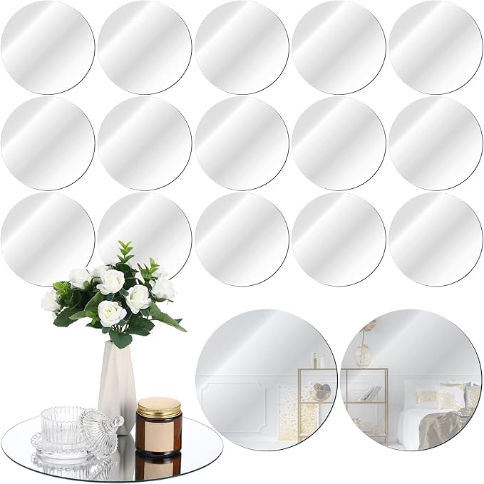 Tuanse 18 Pcs 12 Inch Round Mirrors Centerpieces for Tables, Table Mirrors, Mirror Plates Set, Circle Glass Trays for Wedding, Baby Shower, Party Decorations, Crafts, Christmas, 2mm