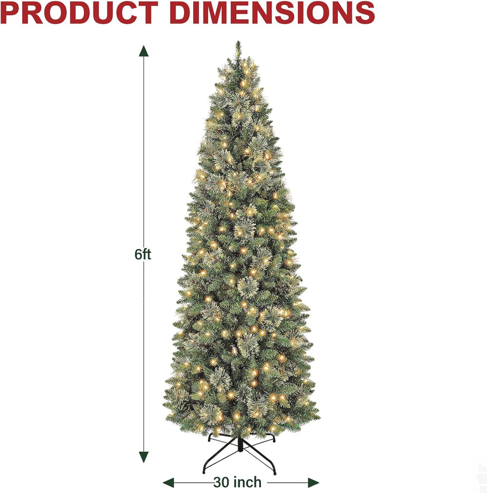 Hykolity 6 ft Pencil Prelit Christmas Tree with Pine Needles