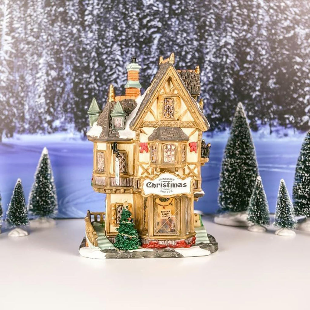 lemax christmas village tannenbaum christmas shoppe battery operated, side view