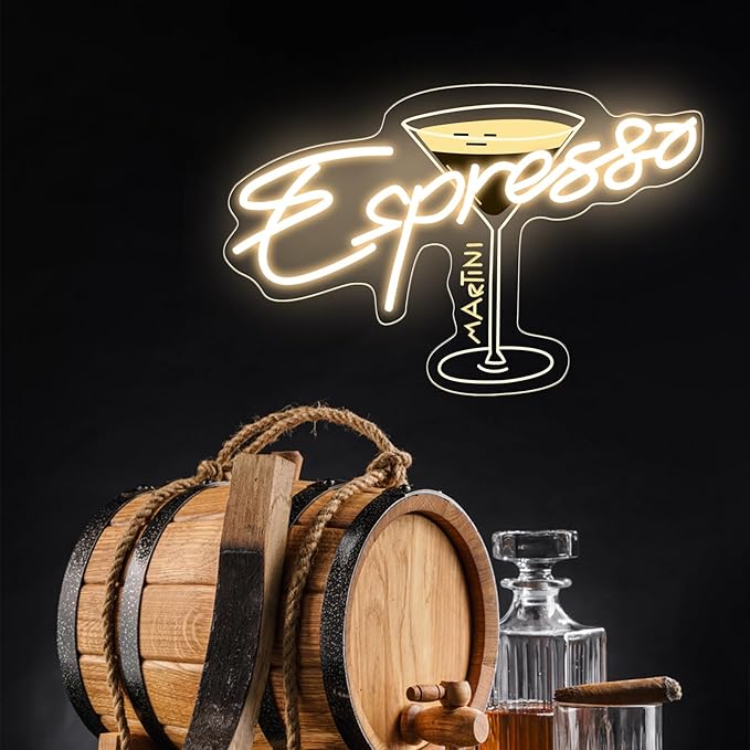 Espresso Martini Neon Sign, Cocktail Club Wall Art Decor,Tini Time Wall Decor,Martini Lover Gift,Retro Espresso wall sign,Retro Alcohol Gift, 16.5"x11.6"