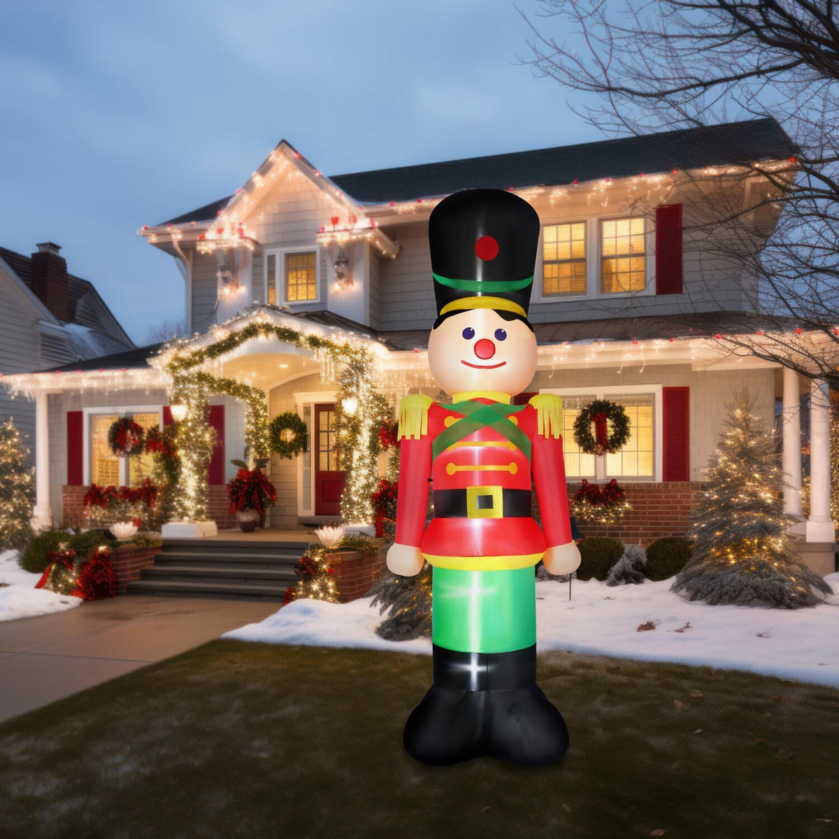 Fraser Hill Farm 12-Ft. Tall Nutcracker Blow Up Inflatable with Lights, Outdoor Christmas Inflatable Decoration for Lawn and Yard, Giant Festive Holiday Decor