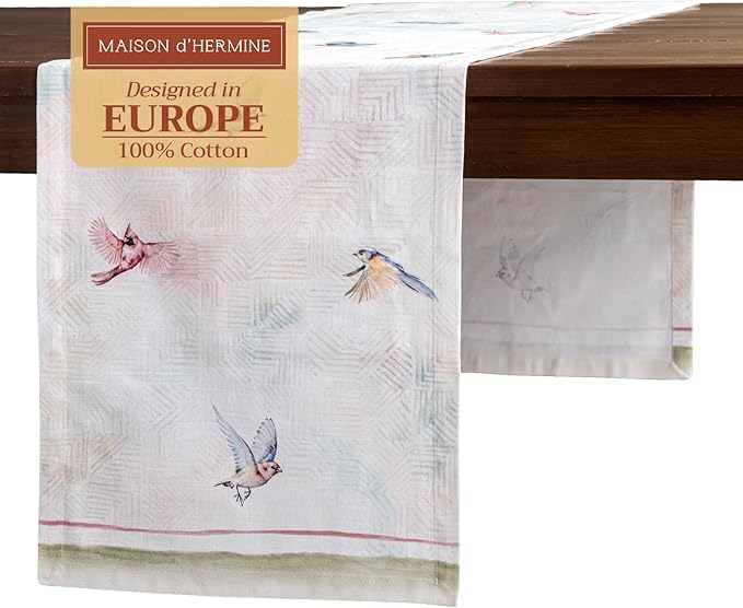 Maison d' Hermine Table Runner 100% Cotton Single Layer Table Runners 108 inches Long Decorative for Home Kitchen Dining Party Wedding Bridal Shower Spring Summer (Flying Birds, 14.50" x 108")