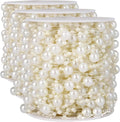 98FT 8mm 3mm Ivory Faux Pearl Beads String Garland Roll Bulk for DIY Craft (Pack of 3)
