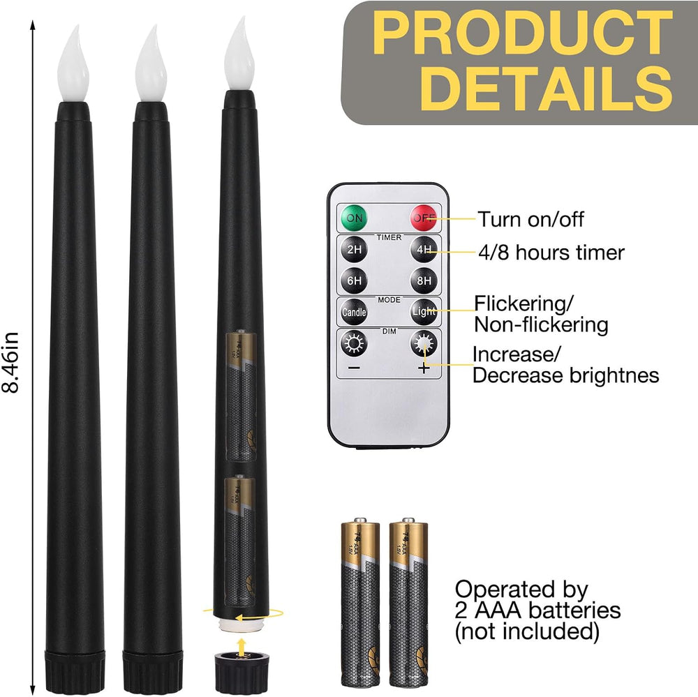 Flameless Flicker Taper Candles Bulk with Remote and Timer, Battery Operated ...