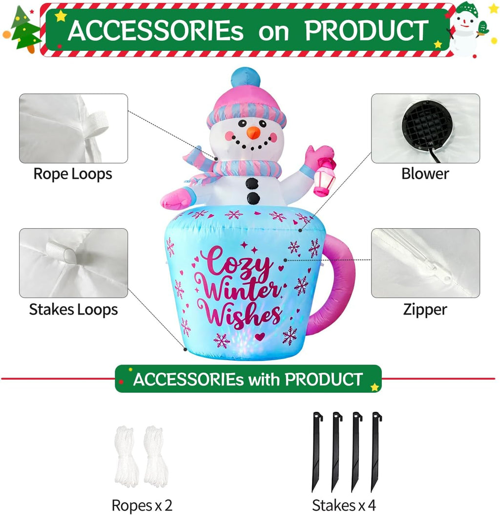 domkom 6ft christmas inflatables snowman in mug, adorable, package contents