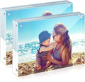 HELPLEX Acrylic Frames, 2 Pack 5x7, 24mm Thicker Frameless Clear Frame, Double Sided Magnetic, Free Standing Desktop Display