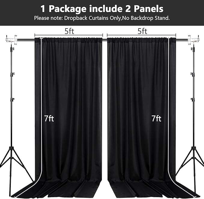 MEETSKY 10ft x 7ft Black Backdrop Curtain for Parties Black Rod Pocket Backdrop Photo Curtains Backdrop Drapes Fabric Decoration for Birthday Party Decor for Boys Teens Men, 5ft x 7ft, 2 Panels
