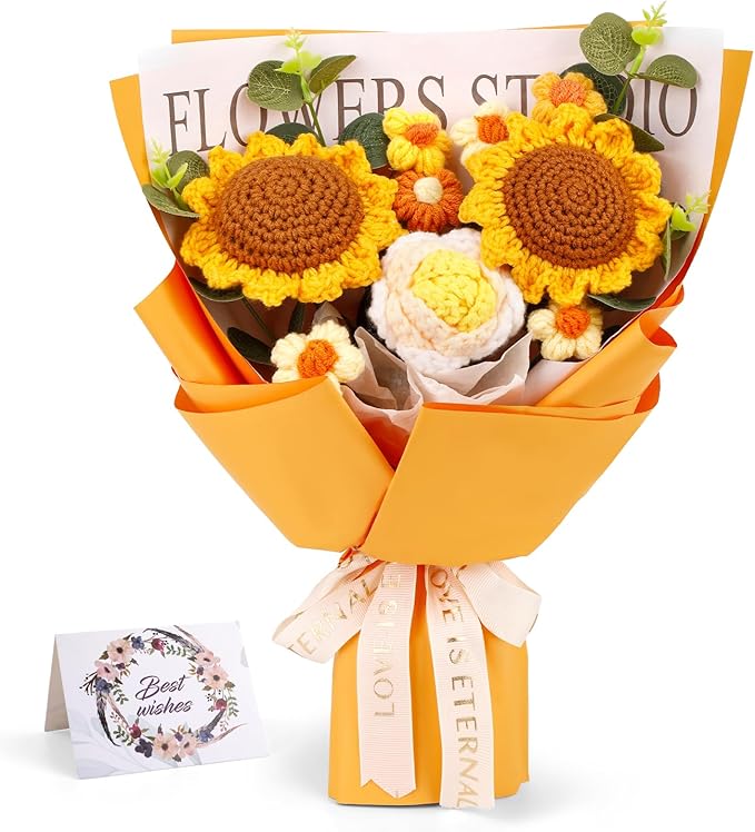 Crochet Flower Bouquet Crochet Flowers, Crochet Flower Bouquet Sunflower, Handmade Crochet Bouquet for Graduation Birthday Wedding Anniversary