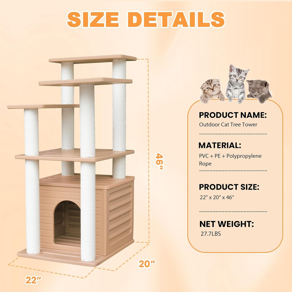 46" indoor&outdoor cat tower,weatherproof cat condo with scratching on a desk or shelf