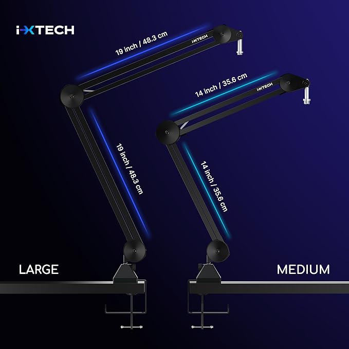 IXTECH Microphone Boom Arm Stand, Heavy Duty Adjustable Mic Stand with Cable Ties, Desk Mount Arm Stand for Gaming Streaming Podcasting.