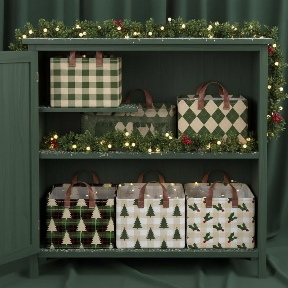 Boao 6 Pack Vintage Plaid Christmas Storage Baskets for Gifts Empty