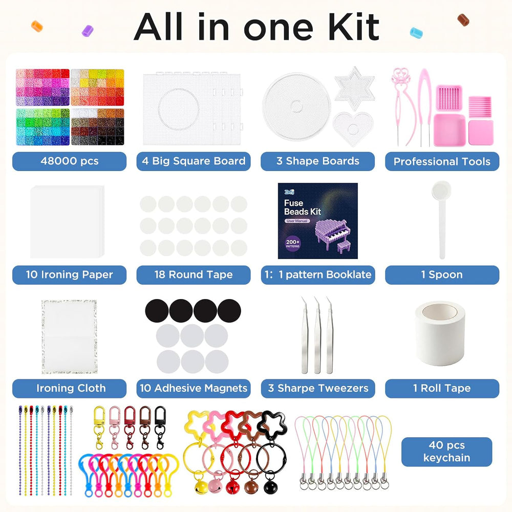 Zefy 48,000 Pcs Mini Fuse Beads Kit, 92 Colors 2.6mm Melty Beads