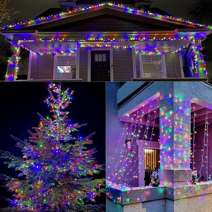 YEGUO 165ft 500 LED Christmas Lights Outdoor Waterproof, Clear Wire String Lights Indoor Plug in, 8 Modes Twinkle Tree Light Multicolor