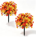Fall Artificial Flowers for Outdoor, Faux Plants w/Stakes, 2 Packs