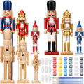 Vercraft 9 Set Unfinished Nutcracker Wooden Unpainted Nutcrackers Christmas Plain Paint Your Own Nutcracker Figurines Craft Kit Ornaments with Paint and Brush for Xmas Holiday Decoration