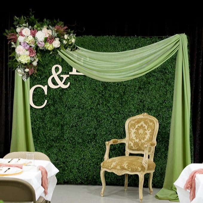 2 Panels Ceiling Drapes Wedding Arch Draping Fabric Sage Green Sheer Drapes 20Ft Long for Romantic Bridal Shower Decor Chiffon Wedding Arch Drapery Chiffon Fabric for Wedding Arch Decoration