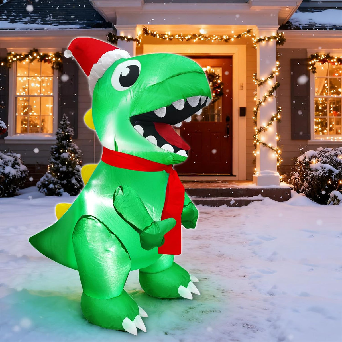 turnmeon 3.5 ft dinosaur christmas inflatable outdoor decoration, side view