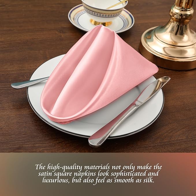 Manyshofu 60 Piece Blush Satin Napkins - 20x20 Inch Square Fabric Napkins for Wedding Dinner Party Lunch