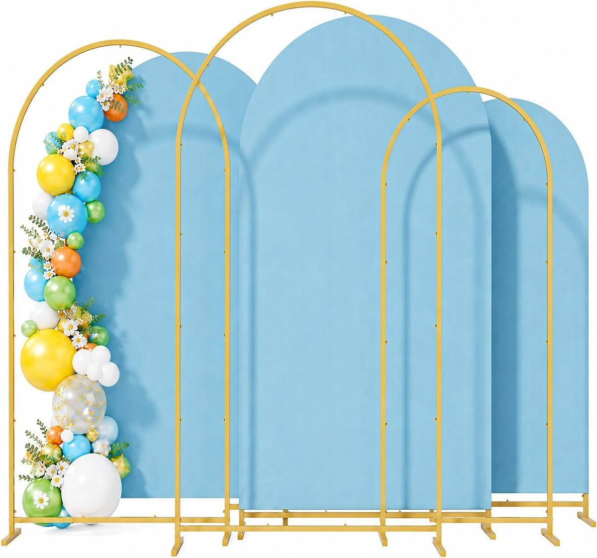 3 Pack Arch Backdrop Stand (4FT/5FT/6FT), Metal Arch Frame Stand with Cover