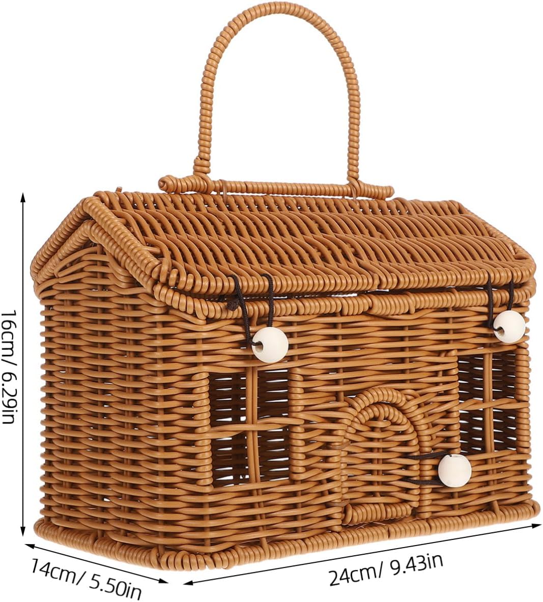 HANABASS House-Shaped Storage Basket with Lid, Brown PP Woven with Handle