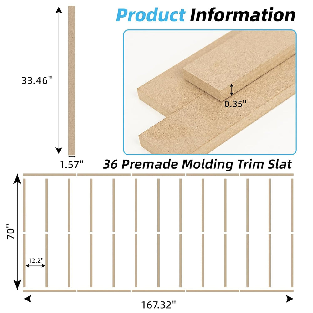 Art3d Premade Paintable Board and Batten Wainscoting Kit, 167.32 x 70.08 in