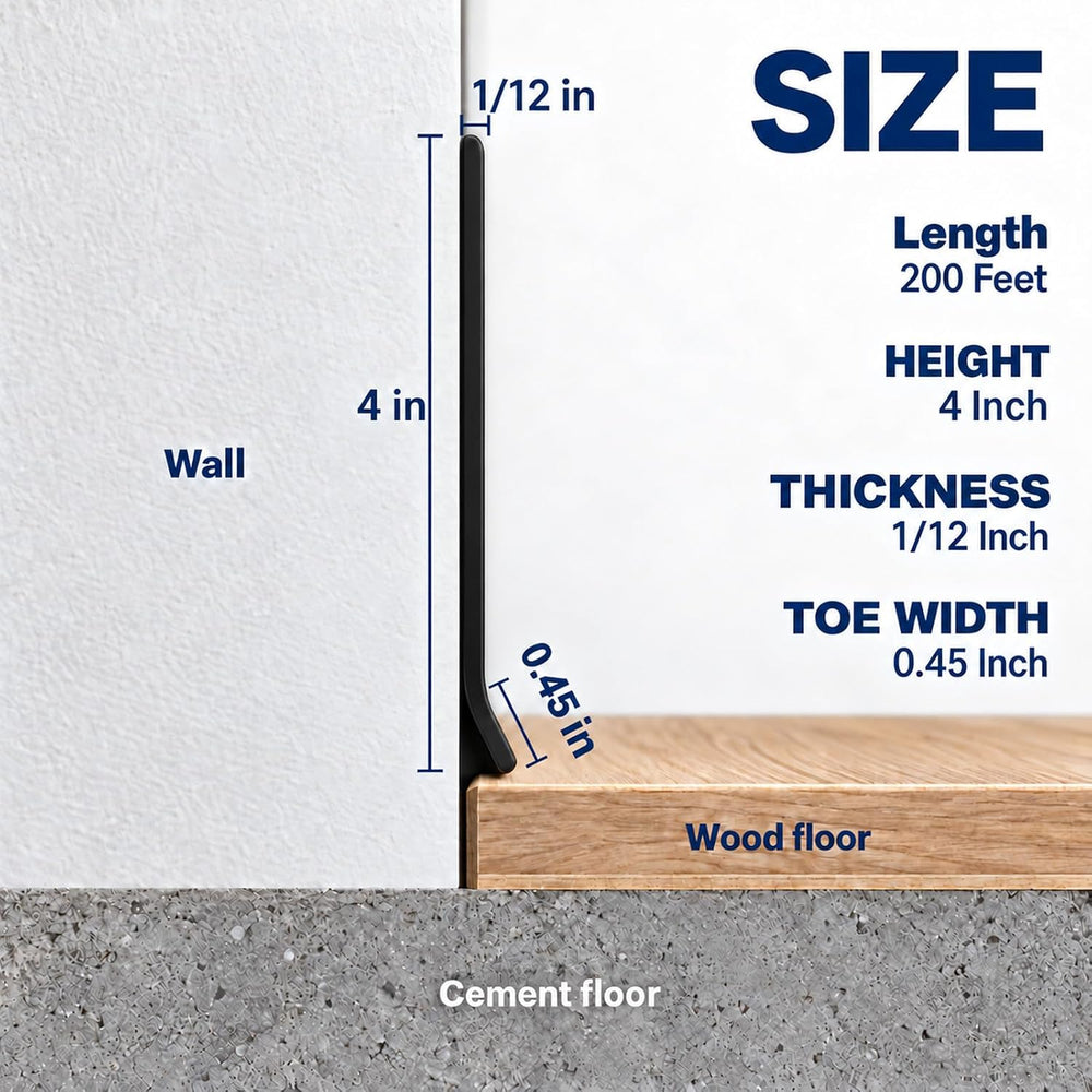 Vinyl Baseboard Molding 4 inch, Peel and Stick Cover Base molding, Black