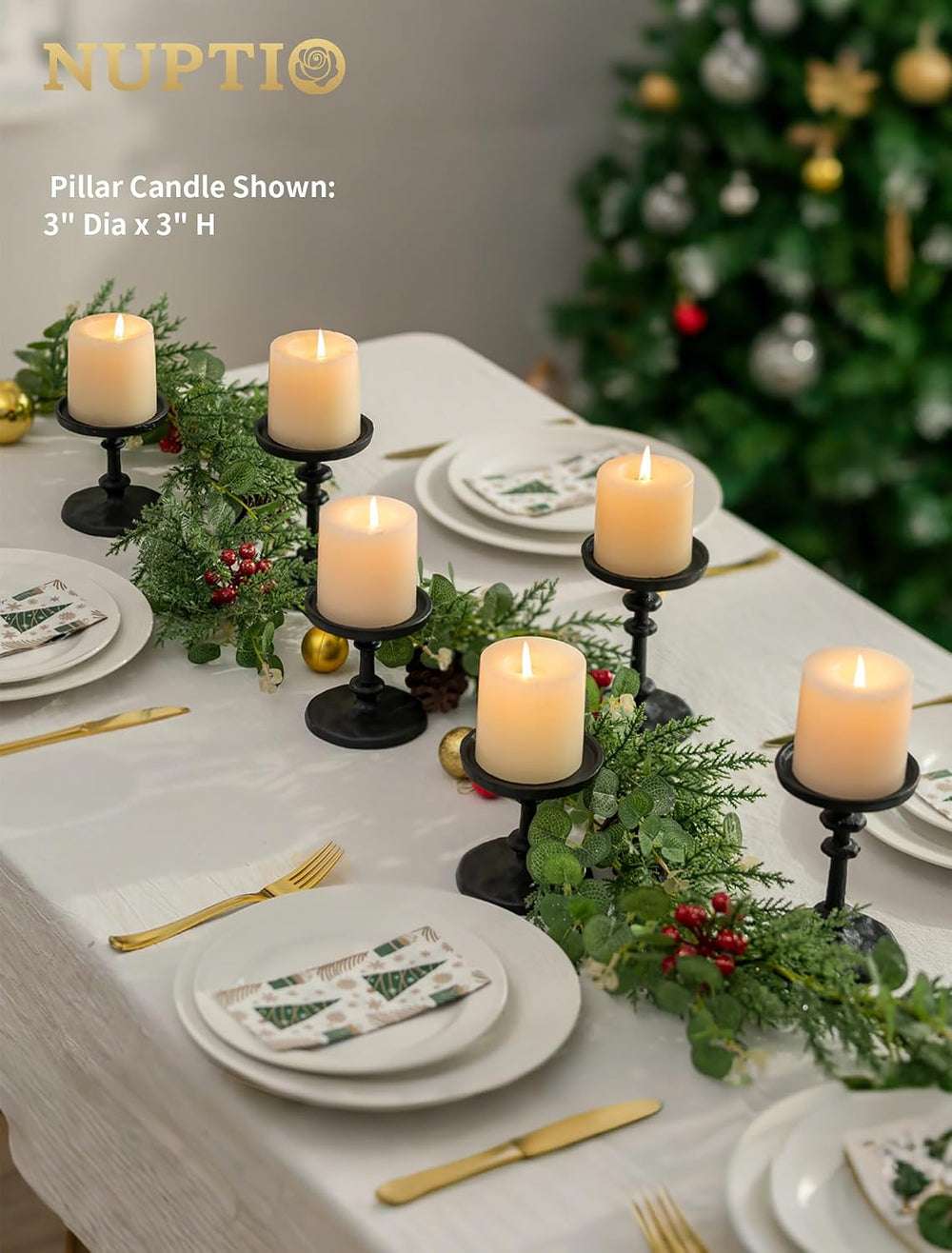 NUPTIO Pillar Candle Holder Black: Solid Cast Iron Candle Stand