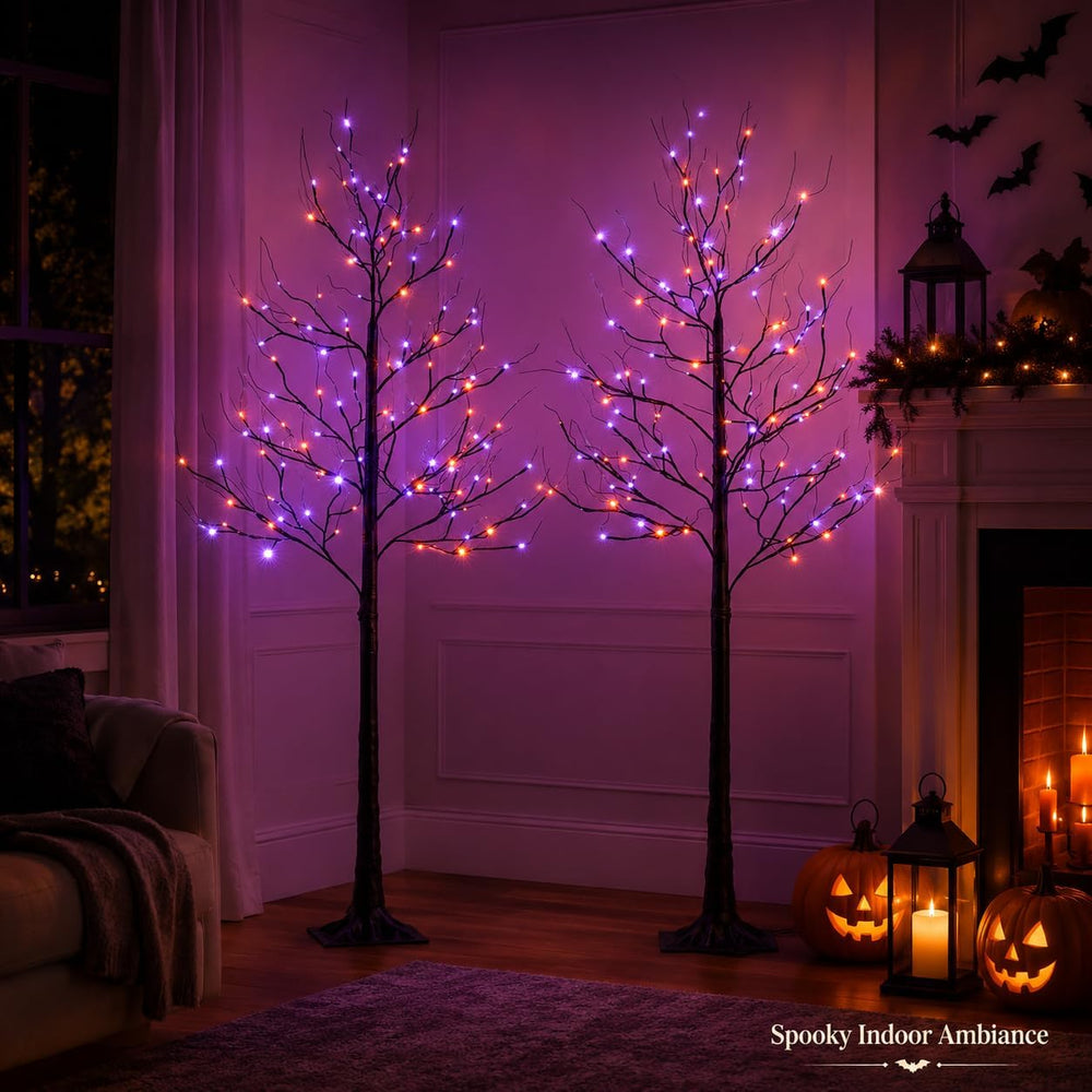 6FT LED Lighted Halloween Tree 2-Pack Orange Purple Lights Décor