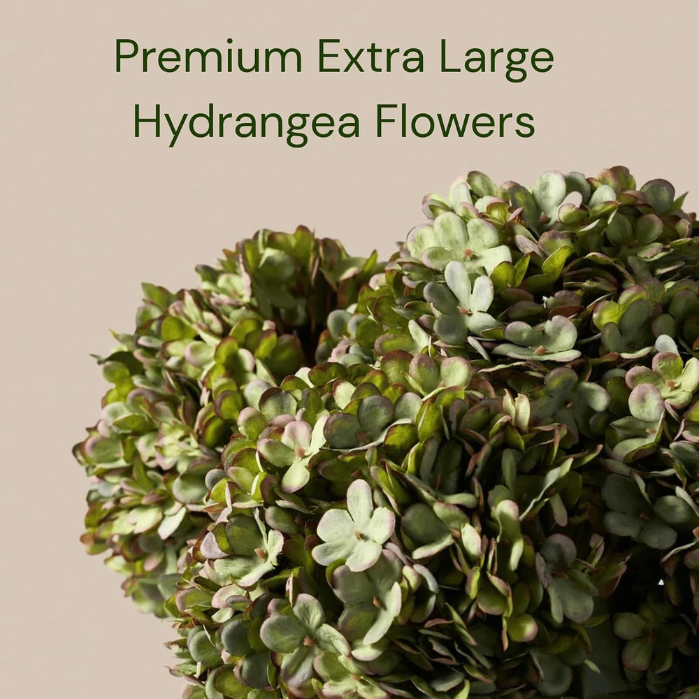 5 Stems Extra Large Green Hydrangea Artificial Flowers, 19 Inch Real Touch