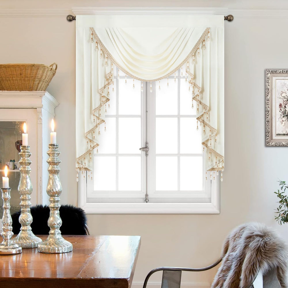 White Velvet Valance, Vintage Waterfall Swag, Blackout Window Treatment with ...