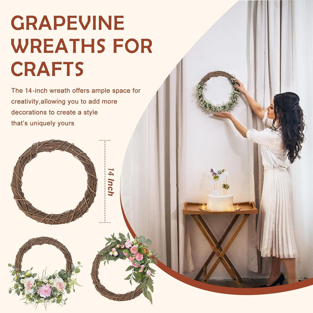 14 inch natural bare grapevine wreath, rustic twig, close-up detail