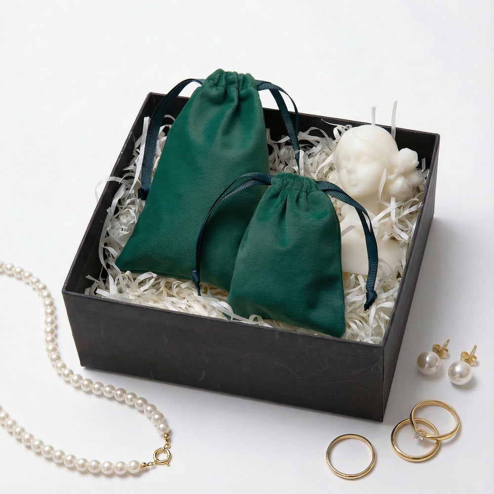 12pcs Forest Green Drawstring Bags 3x4 inches Small Velvet Cloth Gift Bags Je...