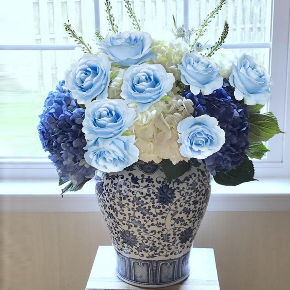 50pcs Artificial Silk Roses Flowers in Bulk,Blue