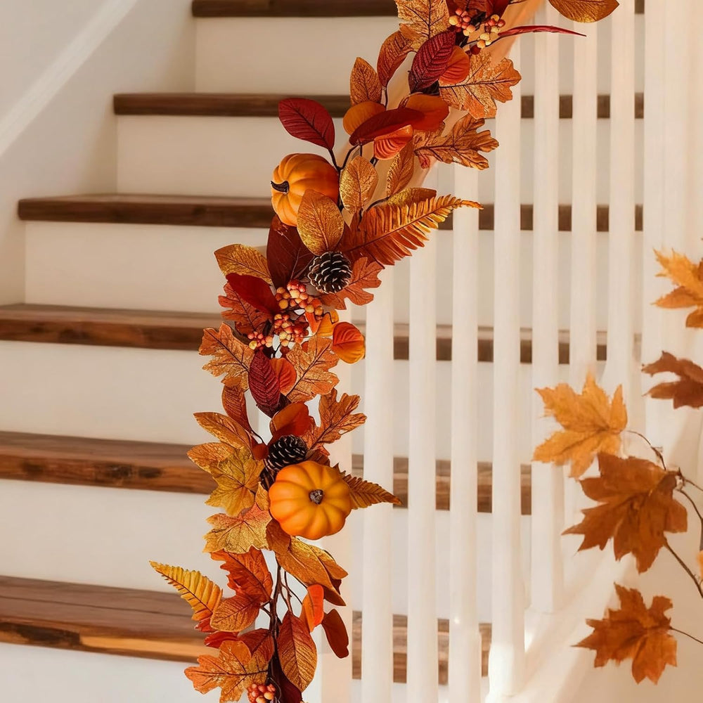 2 Pcs 6Ft Fall Garland with Lights Fall Decorations for Home Fake Pumpkin