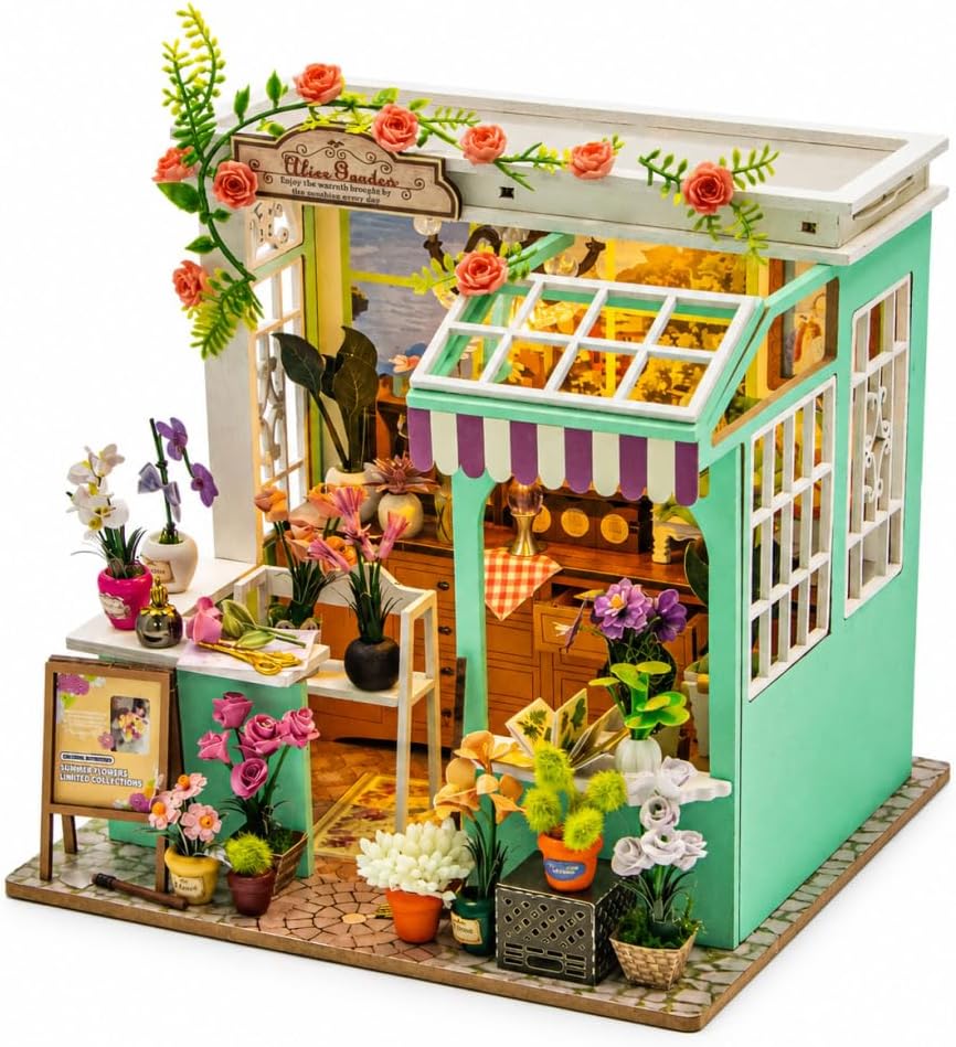 DIY Miniature Flower House Book Nook Kit with LED Light