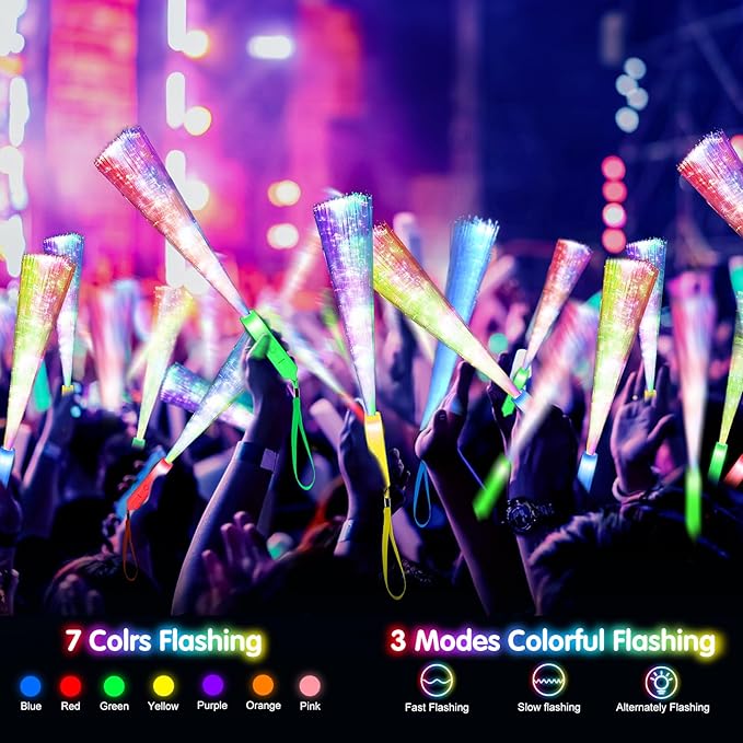 200PCS Glow Fiber Optic Sticks, LED Light Wands, Glow in The Dark Party Supplies, Fiber Optic Wands for Weddings, Birthdays&Events,Flashing LED Party Favors,Colorful Light Sticks for Kids&Adults