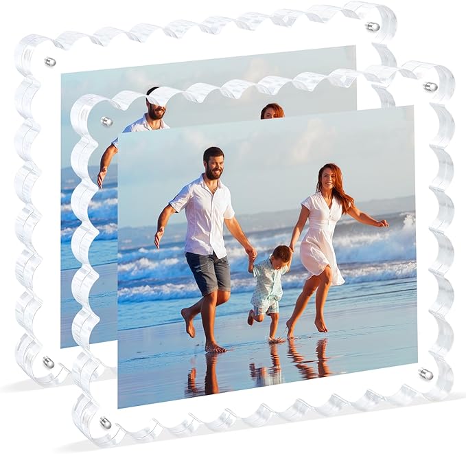 acrylic photo frame- 2Pack Scalloped Picture Frames 8×10 Inch, 15+15mm Thick BlockClear Glass Photo Frame with Thick Block | Modern Home Gift Set (2 Pack, 8X10)