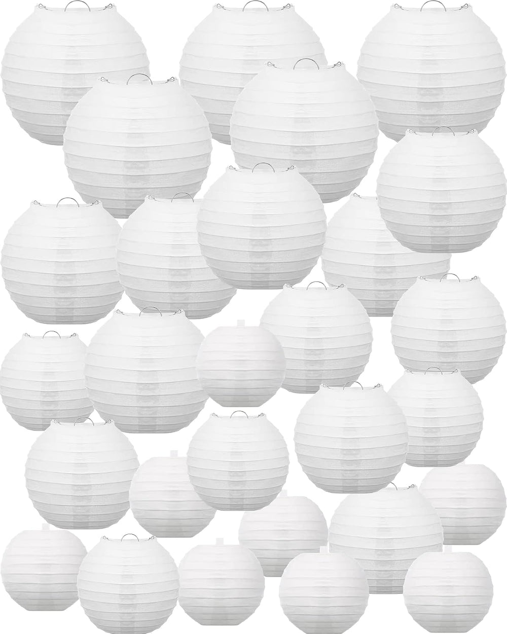 Treela Paper Lanterns Bulk, 5 Sizes, Round Chinese Lamp, White, 80 Pcs