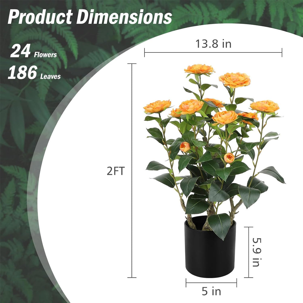 Romantic Season 2FT Orange Artificial Camellia Tree 2Pack, Faux Camellia Plan...