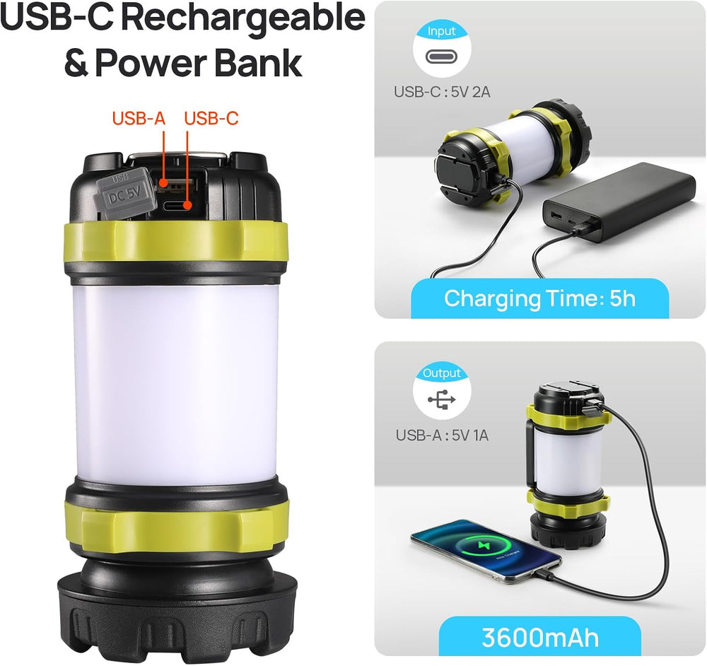 Consciot 2 Pack LED Camping Lantern Flashlight Rechargeable, 6 Light Modes