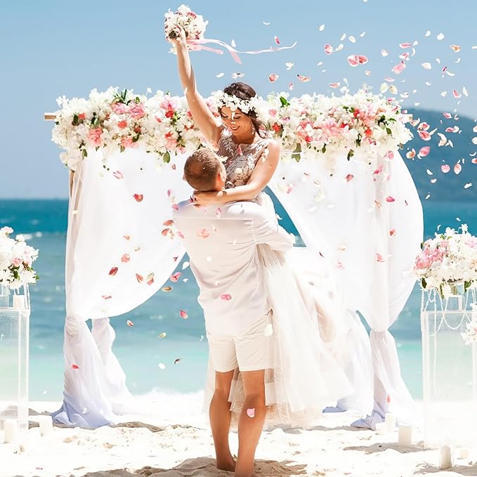 VOK White Wedding Arch Draping Fabric 29in x 18Ft 4 Panels Sheer Chiffon Curtain Drapes Extra Long for Outdoor Wedding Ceremony Birthday Party Decoration