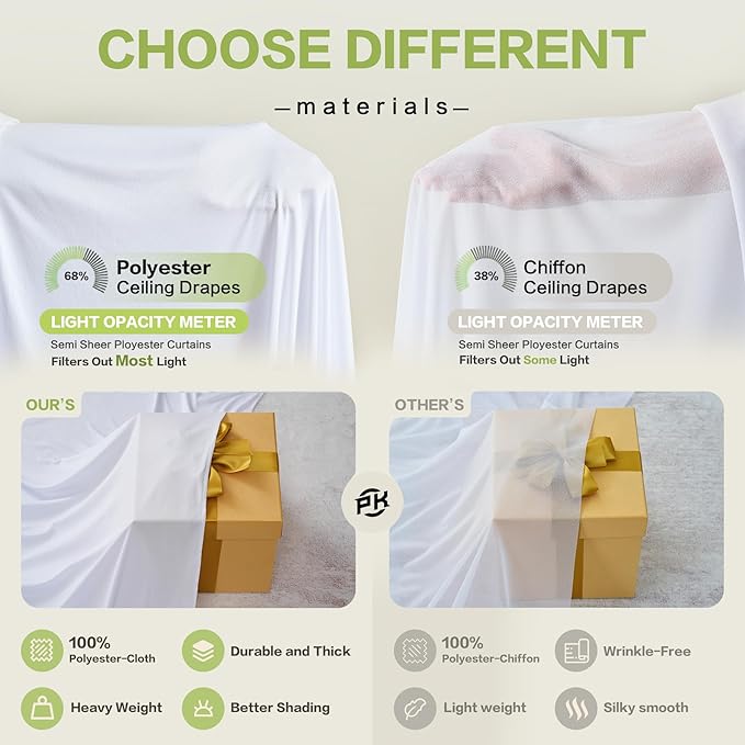 PartyVillage 10ft×15ft White Backdrop Curtain for Wedding Parties, 2 Panels Wrinkle Free 15 FT Long Polyester Photo Backdrop Drapes Back Drop Cloth for Birthday Photography Background