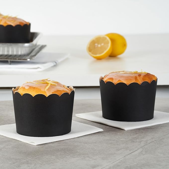 Panificio 10 Ounce Cupcake Wrappers, 200 Scalloped Baking Cups - Oven-Ready, Greaseproof, Black Paper Cupcake Liners, Disposable, For Birthdays, Baby Showers, Or Weddings - Restaurantware (200 Pack)