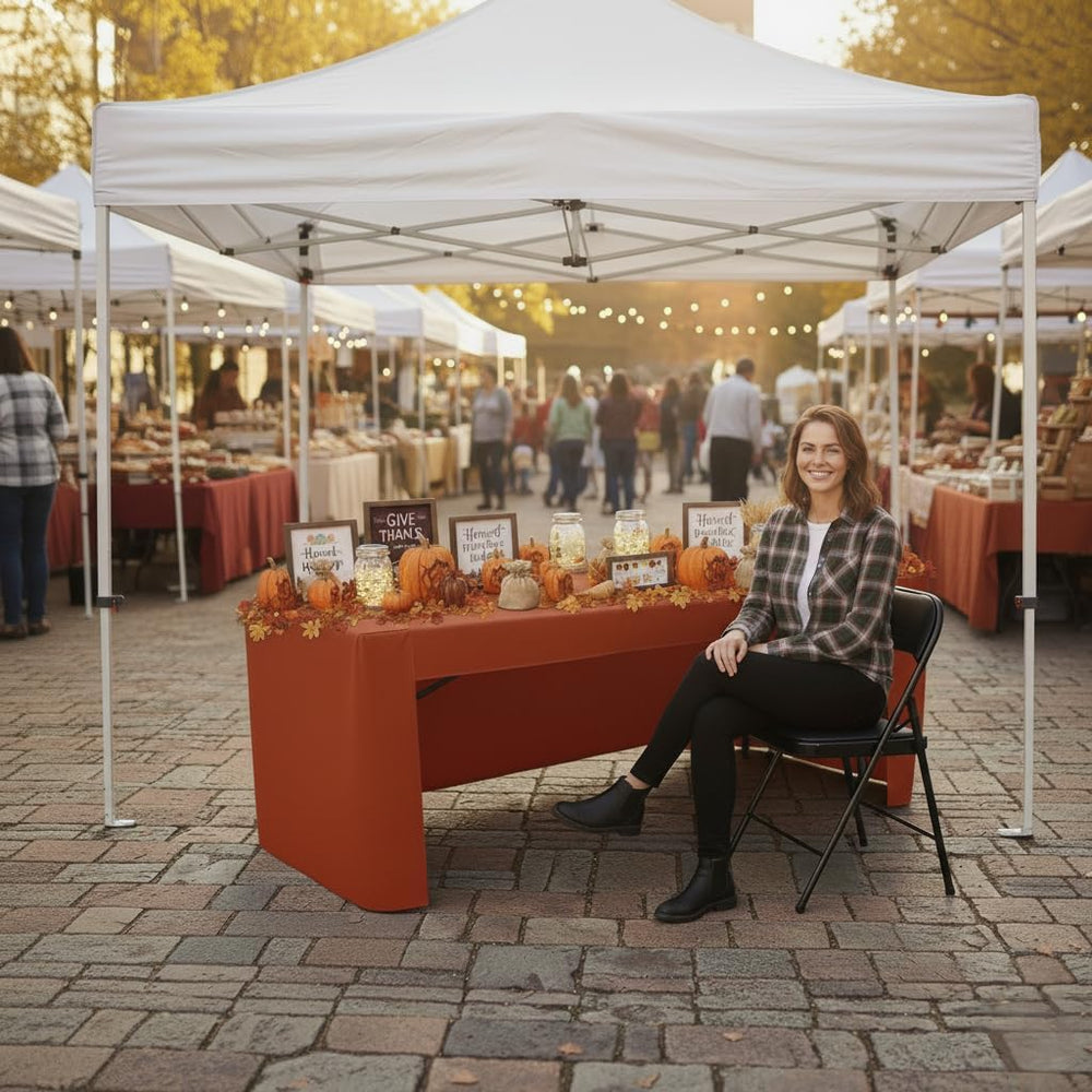 HolidayIdeas 4-Pack 6ft Rust 3-Sided Fitted Tablecloth for Fall