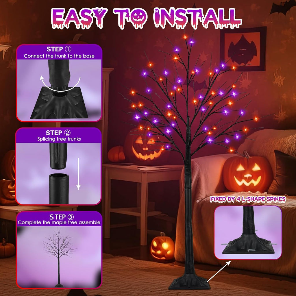 set of 3, 4ft 5ft 6ft lighted black, close-up detail