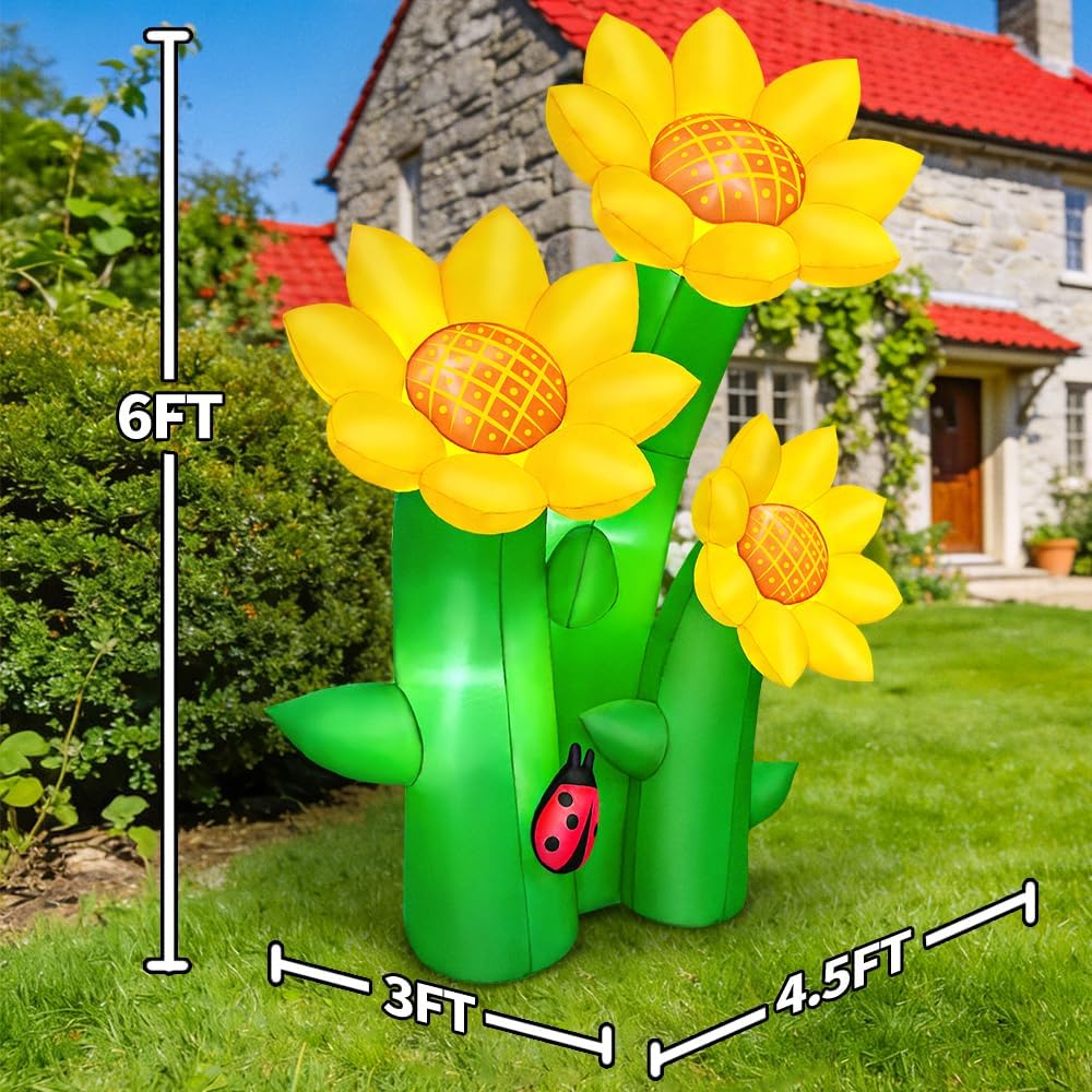 kooy 6ft fall inflatable sunflowers outdoor decoration, inflatable, package contents