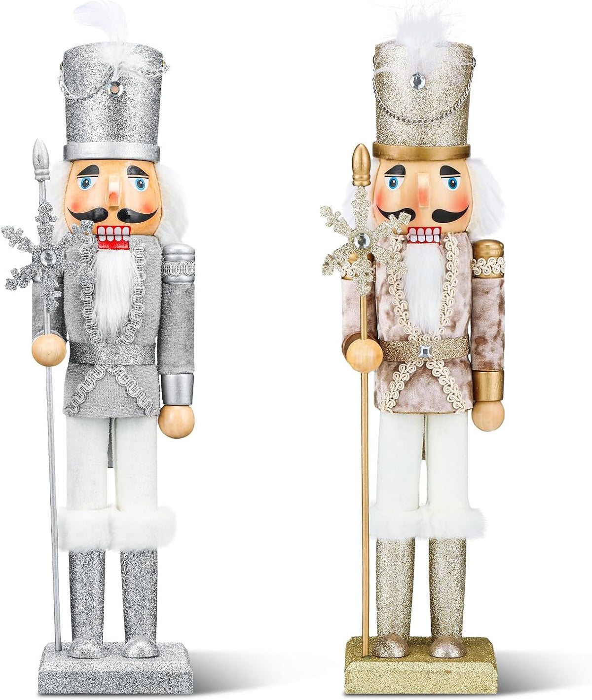 Soaoo 2 Pcs Christmas Nutcracker Ornament 15'' Wooden Nutcracker Figures