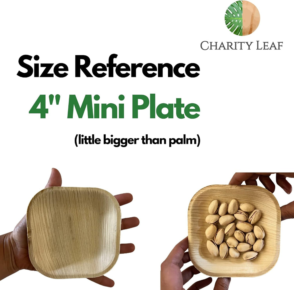 charity leaf disposable bamboo 4" mini appetizer square shown in use